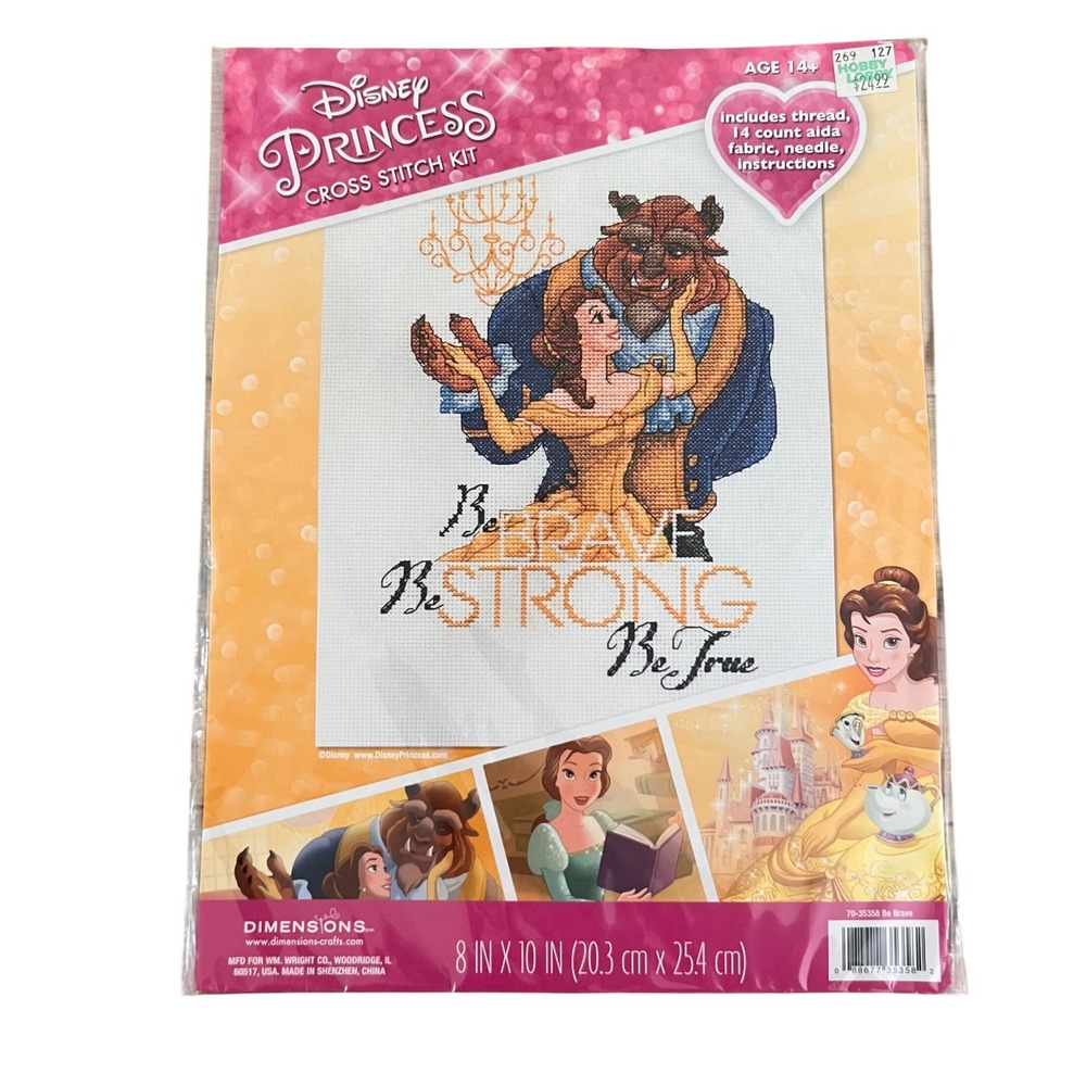 Disney Princess Dimensions Cross Stitch Kit Beauty Beast Be Brave 70-35358 NEW